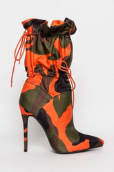 Camouflage Toggle Pointed Stiletto Heeled Boots